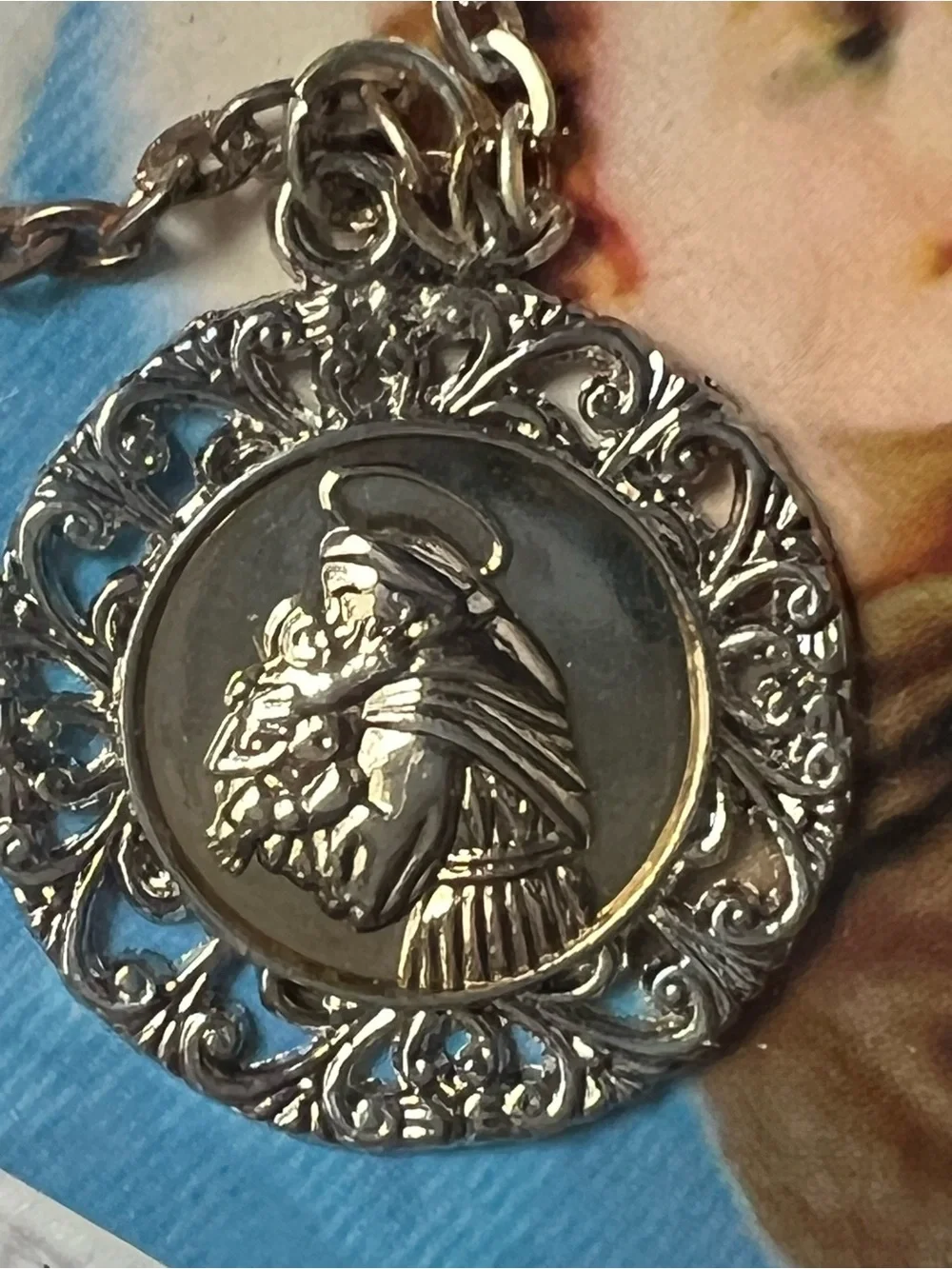 St. Anthony & Madonna Prayer Card Necklaces - Religious Medal Set, Blue & Black